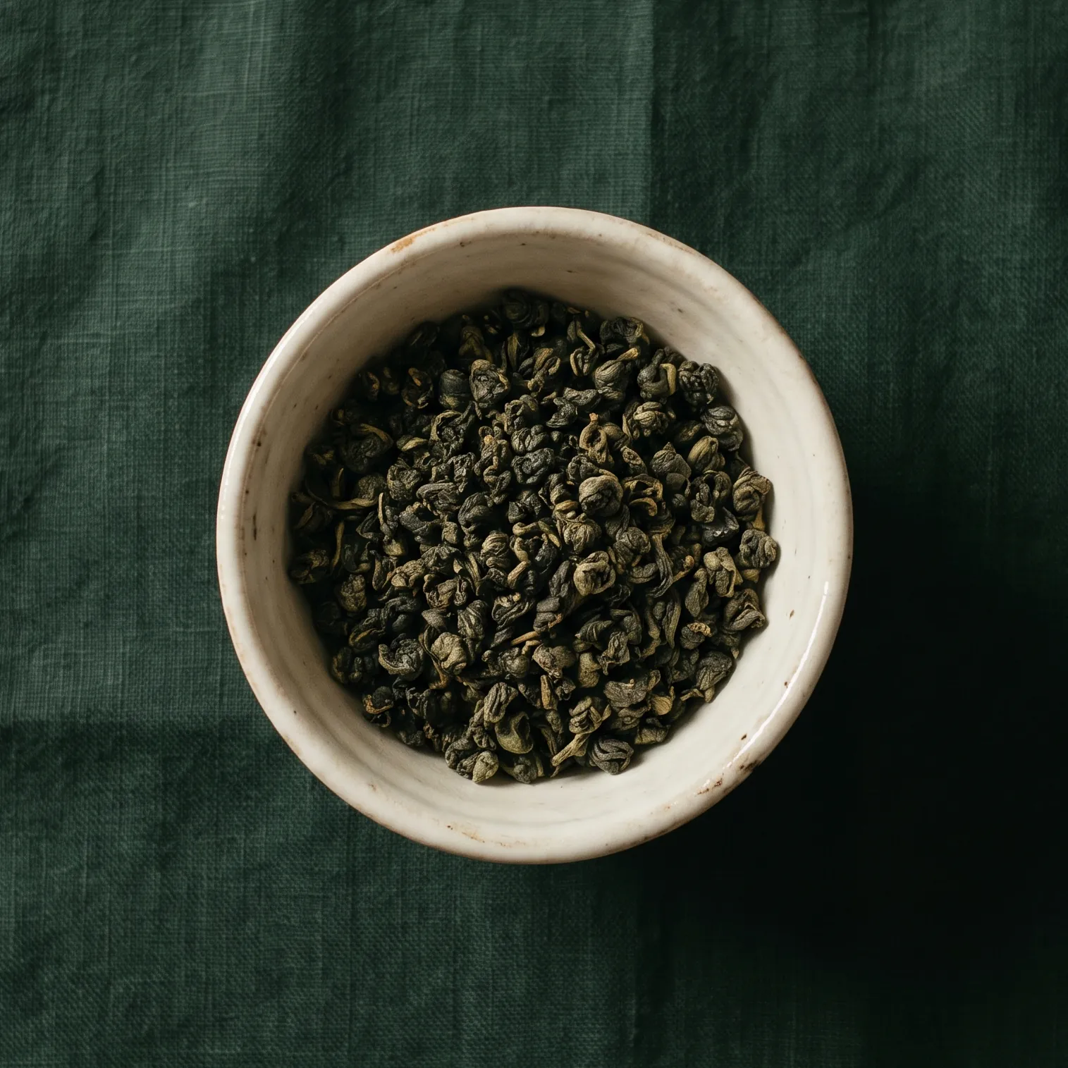 Fest gerollte Oolong-Kugeln in einer Keramikschale